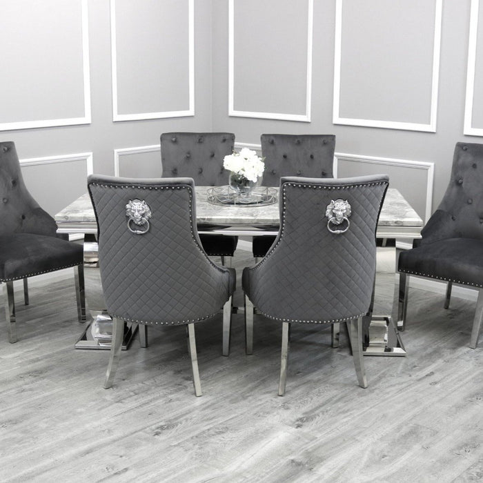 Brand New 180cm Light Grey Marble Ariana Dining Table With Chairs