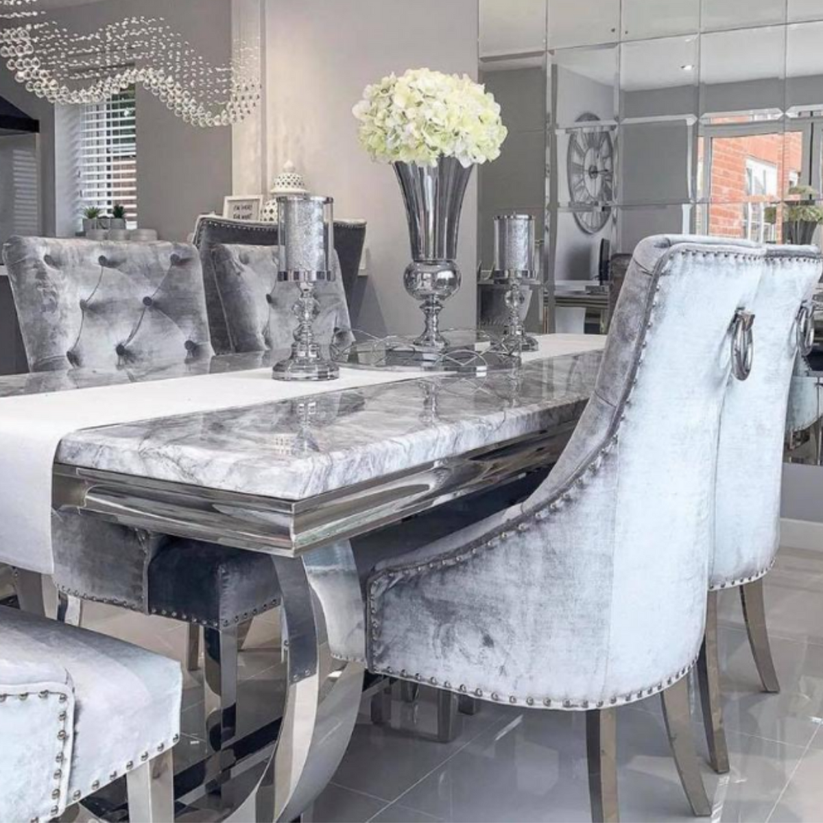 Arianna grey marble store dining table